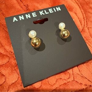 Anne Klein Gold and White Pearl Earrings